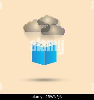 Vector blue book gray clouds white background Stock Vector