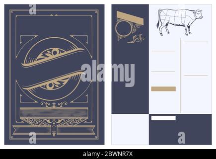 Retro vintage restaurant menu template with frame and decoration vector ...