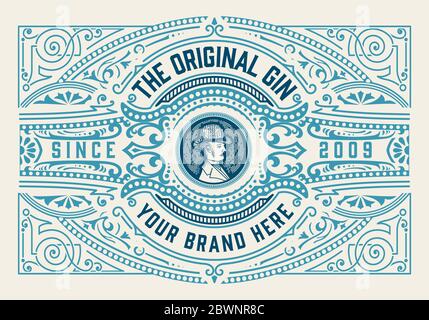 Gin label with floral frame Stock Vector