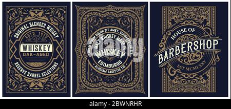 Set of 3 vintage labels. Vector layered Stock Vector