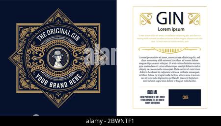 Vintage Gin label. Vector layered Stock Vector