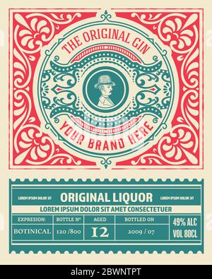 Vintage Gin label. Vector layered Stock Vector