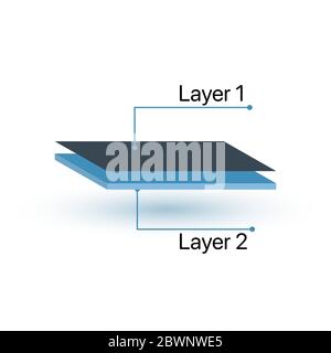 Two Layers structure illustration in 3D perspective. glass wood or textile layers. can be used for manuals, brochures, product description or Stock Vector