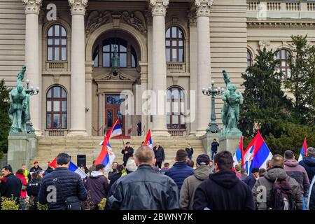 Belgrade / Serbia - December 21, 2019: Protest of Serbian army war veterans in front of the National Assembly of the Republic of Serbia in Belgrade Stock Photo