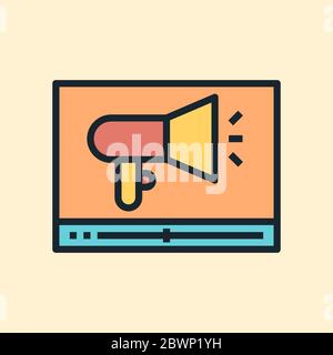 Video marketing. Digital marketing concept illustration, flat design linear style banner. Usage for e-mail newsletters, headers, blog posts, print... Stock Vector
