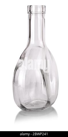 The empty clear cognac bottle isolated on white background Stock Photo