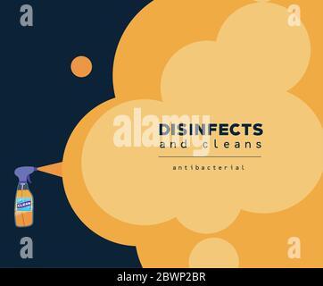 Antibacterial spray clean bottle and smoke vector design Stock Vector