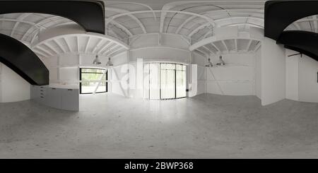 360 panorama of barn house interior 3D illustration Stock Photo