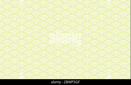 Traditional Japanese style wave crest pattern Seigaiha. Chartreuse colored layered concentric circle seamless pattern. Stock Vector