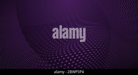 Abstract background made of halftone dots and curved lines in dark purple colors Stock Vector