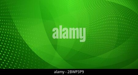 Abstract background made of halftone dots and curved lines in green colors Stock Vector