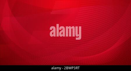 Abstract background made of halftone dots and curved lines in red colors Stock Vector