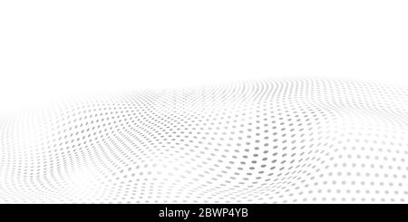 Abstract halftone background with wavy surface made of gray dots on white Stock Vector
