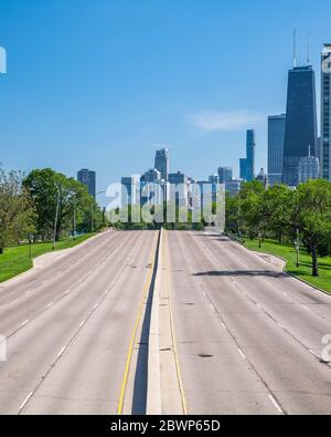 Lake Shore Drive empty as a result of closure in response to George Floyd protest. Stock Photo