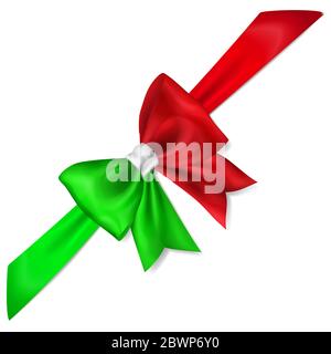 Big bow made of ribbon in Italy flag colors with shadow on white background Stock Vector