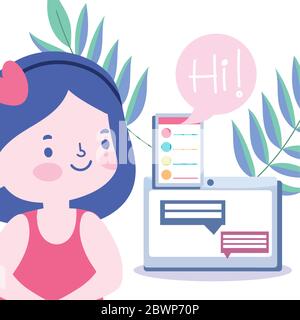 online education, student girl tablet chatting, website and mobile training courses vector illustration Stock Vector