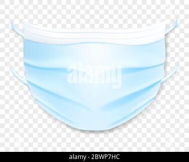 Medical disposable mask with shadow, isolated on transparent background. Virus protection Stock Vector