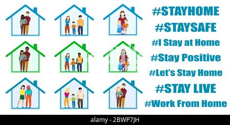 Coronavirus protection. Stay home. People inside the house in quarantine Stock Vector