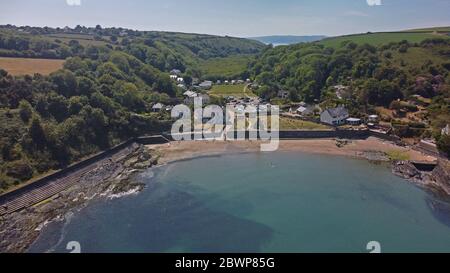 Aerial view of Cwm-yr-Eglwys, Pembrokeshire Wales UK Stock Photo