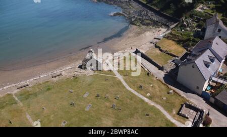 Aerial view of Cwm-yr-Eglwys, Pembrokeshire Wales UK Stock Photo