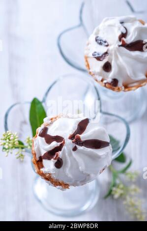 Chocolate ice cream with waffle cone Stock Photo