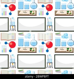 Seamless background design with board and other school items illustration Stock Vector