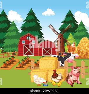 Farm Scene With All Animals illustration Stock Vector Image & Art - Alamy