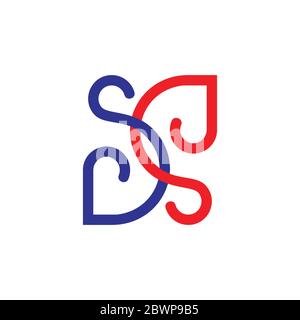letters sd linked curves line loop design logo Stock Vector