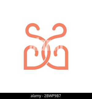 letters ss linked curves line loop design logo Stock Vector