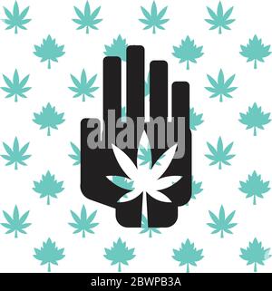 Marijuana in hand with Canada maple & pot leaf pattern background Stock Vector