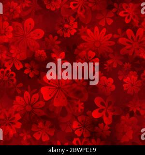 Spring seamless pattern of various flowers in red colors Stock Vector