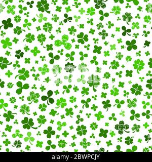 Seamless pattern on St. Patrick's Day made of clover leaves in green colors Stock Vector