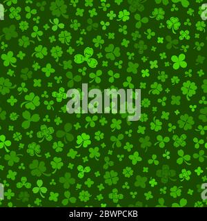 Seamless pattern on St. Patrick's Day made of clover leaves in green colors Stock Vector