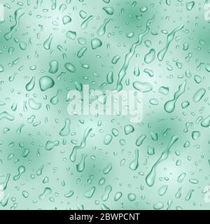 Seamless pattern in turquoise colors with drops and streaks of water, flowing down the surface Stock Vector