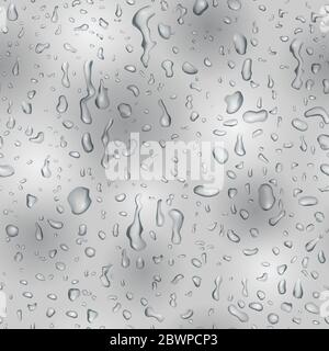 Seamless pattern in gray colors with drops and streaks of water, flowing down the surface Stock Vector