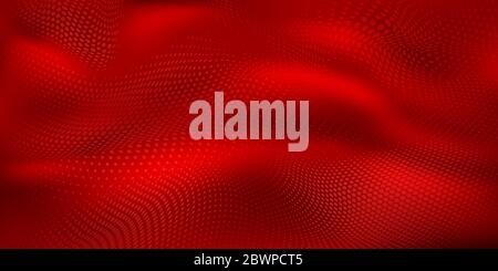 Abstract halftone background with wavy surface made of dots in red colors Stock Vector