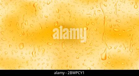 Background with drops and streaks of water in yellow colors, flowing down the surface Stock Vector