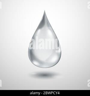 One big realistic translucent water drop in gray colors with shadow Stock Vector