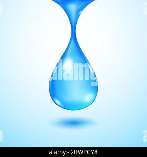 One big realistic translucent water drop in blue colors with shadow Stock Vector