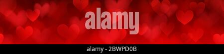 xvBanner of translucent blurry hearts with seamless horizontal repetition in red colors. Illustration on Valentine's day Stock Vector