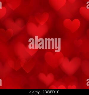 Seamless pattern of translucent blurry hearts in red colors. Illustration on Valentine's day Stock Vector