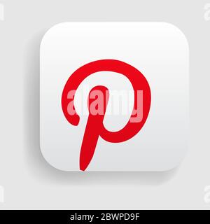 VORONEZH, RUSSIA - JANUARY 11, 2020: Pinterest logo square icon with shadow Stock Vector