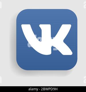 VORONEZH, RUSSIA - JANUARY 11, 2020: VK logo square icon with shadow Stock Vector