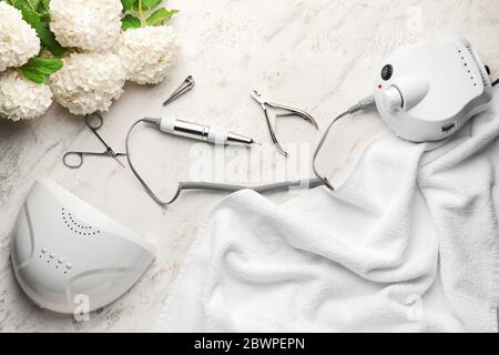 Supplies for manicure on white background Stock Photo