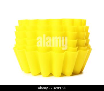 Muffin baking cups on white background Stock Photo