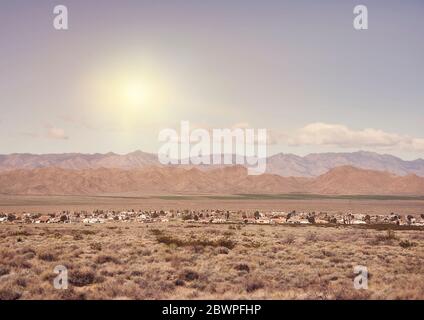 view of residential homes in Arizona valley at sunset Stock Photo