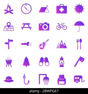 Camping gradient icons on white background, stock vector Stock Vector