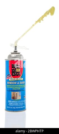 Winneconne,  WI - 29 May 2020: A can of Great Stuff Window and door insulating foam sealant on an isolated background Stock Photo