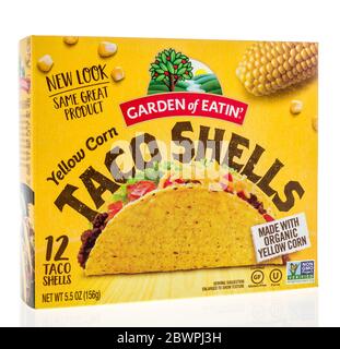 Winneconne,  WI - 2 June 2020: A package of Garden of Eatin yellow taco shells organic corn on an isolated background Stock Photo