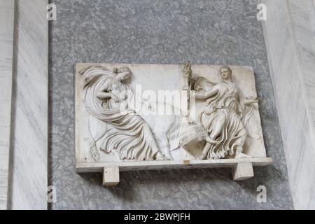 Vatican City, Vatican - May 20, 2019: Wall sculpture in Vatican Museums Stock Photo